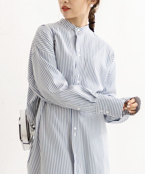 KOBE LETTUCE（コウベレタス）の「【WEARISTA田中亜希子さん×KOBE LETTUCEコラボ】ハイネックバックベルトシャツワンピース（シャツワンピース・レディース・ブラック/ベージュ/オフホワイト/ストライプ・FREE）」の10枚目の写真