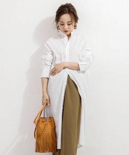 KOBE LETTUCE（コウベレタス）の「【WEARISTA田中亜希子さん×KOBE LETTUCEコラボ】ハイネックバックベルトシャツワンピース（シャツワンピース・レディース・ブラック/ベージュ/オフホワイト/ストライプ・FREE）」の17枚目の写真