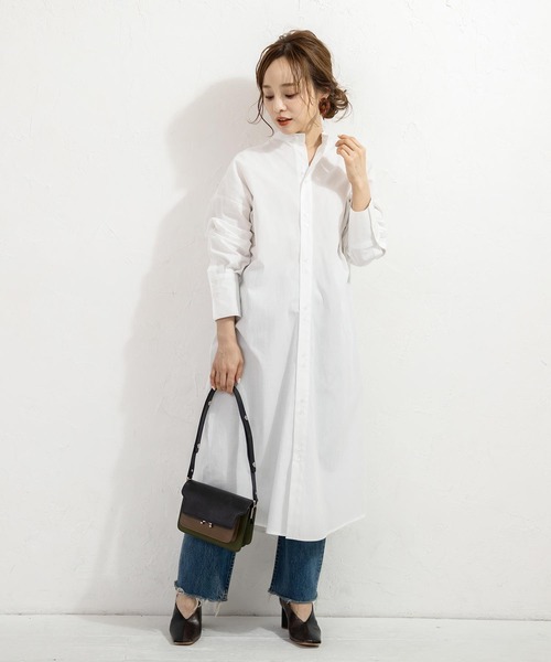 KOBE LETTUCE（コウベレタス）の「【WEARISTA田中亜希子さん×KOBE LETTUCEコラボ】ハイネックバックベルトシャツワンピース（シャツワンピース・レディース・ブラック/ベージュ/オフホワイト/ストライプ・FREE）」の19枚目の写真