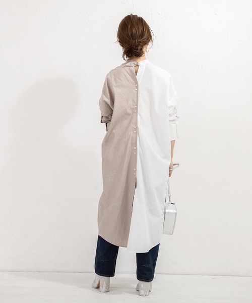 KOBE LETTUCE（コウベレタス）の「【WEARISTA田中亜希子さん×KOBE LETTUCEコラボ】ハイネックバックベルトシャツワンピース（シャツワンピース・レディース・ブラック/ベージュ/オフホワイト/ストライプ・FREE）」の13枚目の写真