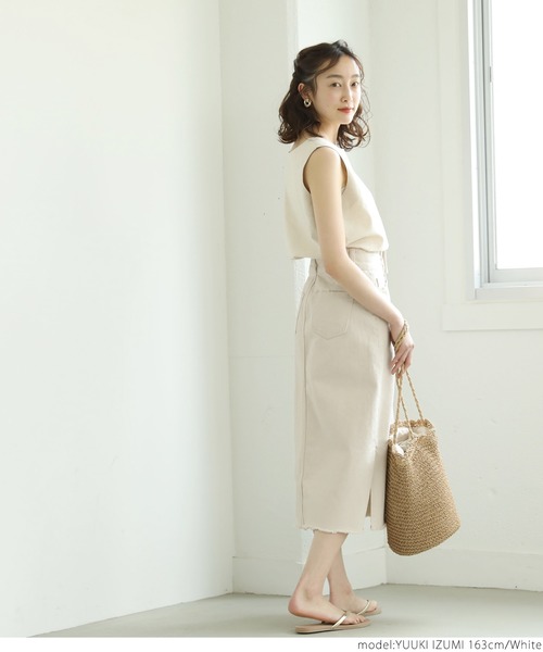 coca（coca）（コカ）の「サイドスリット入りホワイトデニムスカート（デニムスカート・レディース・ホワイト・M/L）」の3枚目の写真