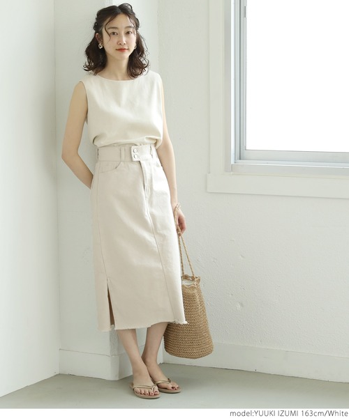 coca（coca）（コカ）の「サイドスリット入りホワイトデニムスカート（デニムスカート・レディース・ホワイト・M/L）」の4枚目の写真