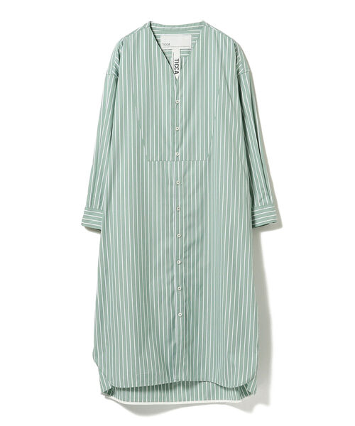 美品✨TICCA ロング シャツカーディガン ワンピース グリーンストライプ 美品☆TICCA◇ロング シャツカーディガン ワンピース グリーン
