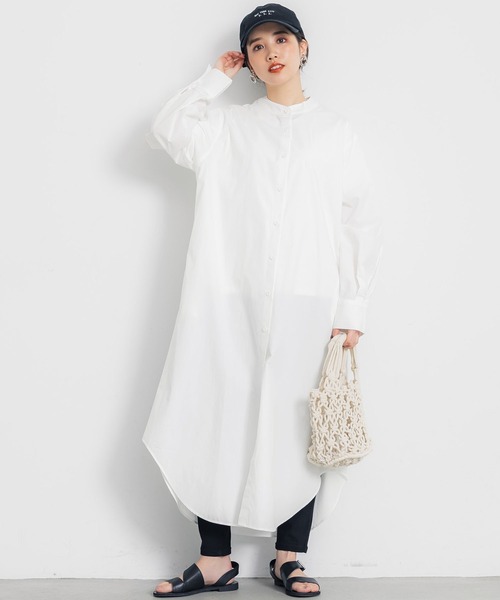 coca（coca）（コカ）の「バンドカラーシャツワンピース（シャツワンピース・レディース・ホワイト/ブラック・ONE SIZE）」の2枚目の写真