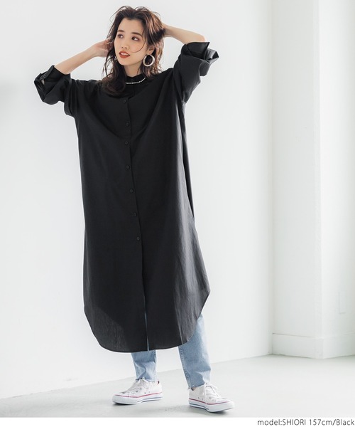 coca（coca）（コカ）の「バンドカラーシャツワンピース（シャツワンピース・レディース・ホワイト/ブラック・ONE SIZE）」の13枚目の写真