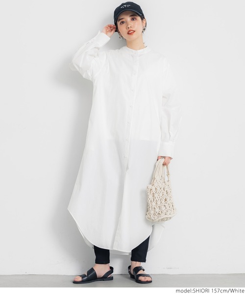 coca（coca）（コカ）の「バンドカラーシャツワンピース（シャツワンピース・レディース・ホワイト/ブラック・ONE SIZE）」の5枚目の写真