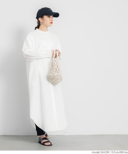 coca（coca）（コカ）の「バンドカラーシャツワンピース（シャツワンピース・レディース・ホワイト/ブラック・ONE SIZE）」の6枚目の写真