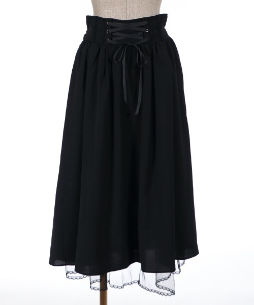 axes femme POETIQUE（アクシーズファムポエティック）の「バックフリルレースアップＳＫ（スカート・レディース・サックスブルー/ブラック/ピンク・MEDIUM）」の4枚目の写真
