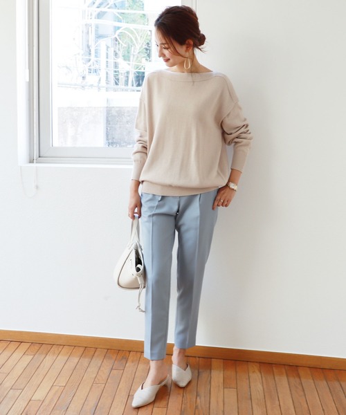 andme(アンドミー)の「コットン混ボートネック長袖ニットトップス(ニット/セーター・レディース・ブラック/ベージュ/ピンク/キャメル・M)」の16枚目の写真