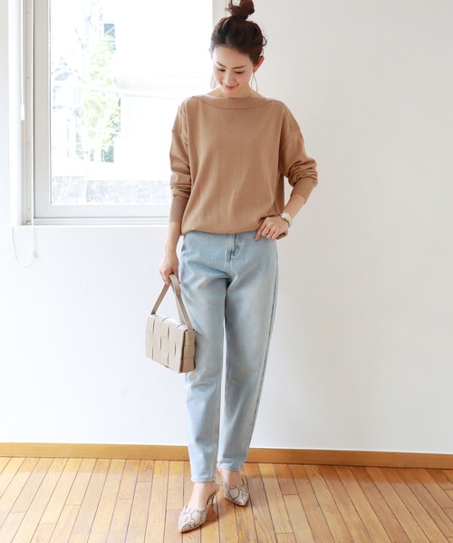 andme(アンドミー)の「コットン混ボートネック長袖ニットトップス(ニット/セーター・レディース・ブラック/ベージュ/ピンク/キャメル・M)」の13枚目の写真