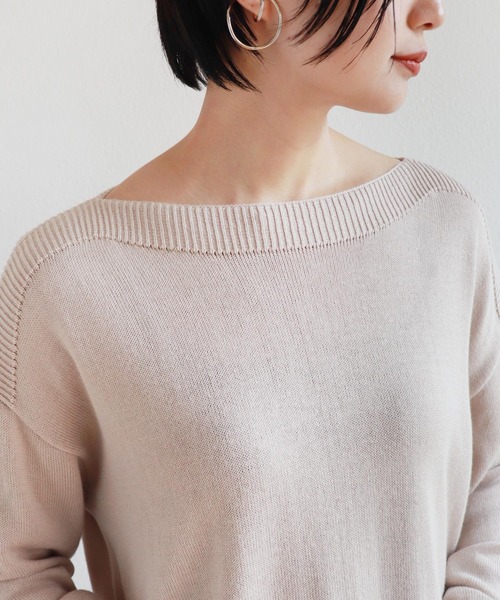 andme(アンドミー)の「コットン混ボートネック長袖ニットトップス(ニット/セーター・レディース・ブラック/ベージュ/ピンク/キャメル・M)」の11枚目の写真