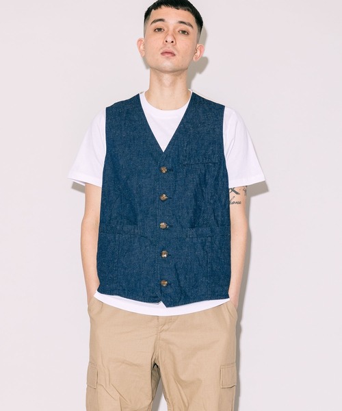 CAL O LINE（キャルオーライン）の「CAL O LINE/キャルオーライン DENIM VEST デニムベスト（ベスト・メンズ・ブルー・M/L/XL）」の16枚目の写真