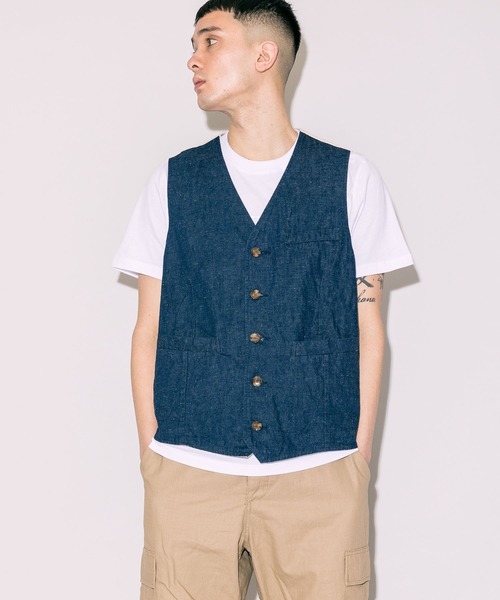 CAL O LINE（キャルオーライン）の「CAL O LINE/キャルオーライン DENIM VEST デニムベスト（ベスト・メンズ・ブルー・M/L/XL）」の5枚目の写真