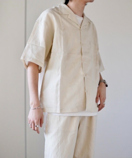y/m by れぽすけ（イムバイレポスケ）の「3WAYリネンライクオープンカラーシャツ（シャツ/ブラウス・メンズ・チャコールグレー/ブラウン/アイボリー・MEDIUM/LARGE）」の15枚目の写真