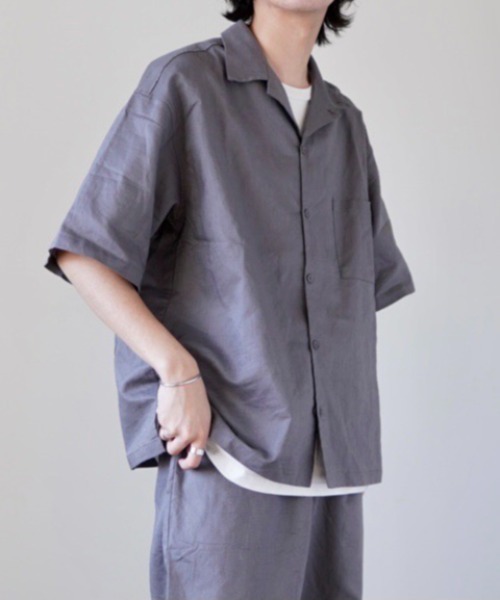 y/m by れぽすけ（イムバイレポスケ）の「3WAYリネンライクオープンカラーシャツ（シャツ/ブラウス・メンズ・チャコールグレー/ブラウン/アイボリー・MEDIUM/LARGE）」の10枚目の写真