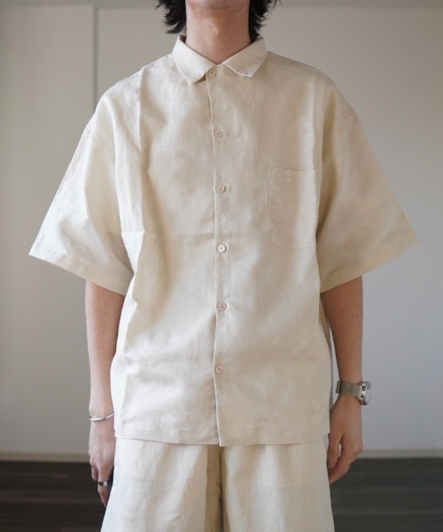 y/m by れぽすけ（イムバイレポスケ）の「3WAYリネンライクオープンカラーシャツ（シャツ/ブラウス・メンズ・チャコールグレー/ブラウン/アイボリー・MEDIUM/LARGE）」の18枚目の写真