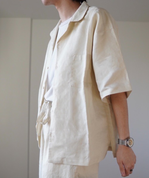 y/m by れぽすけ（イムバイレポスケ）の「3WAYリネンライクオープンカラーシャツ（シャツ/ブラウス・メンズ・チャコールグレー/ブラウン/アイボリー・MEDIUM/LARGE）」の6枚目の写真