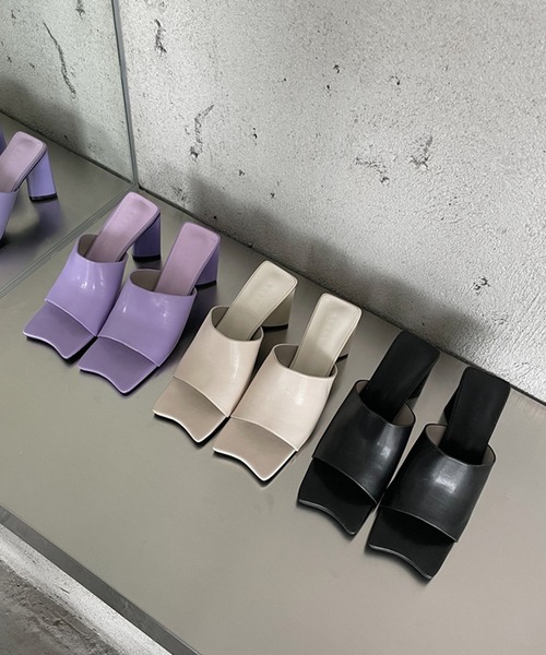 スクエアトゥ三角ヒールミュールサンダル（サンダル）｜SMILE