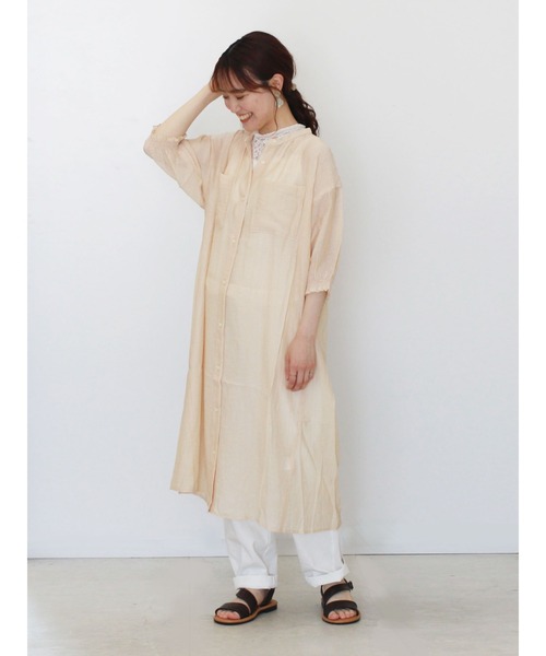 ehka sopo（エヘカソポ）の「シアーシャツバンドカラーワンピース（シャツワンピース・レディース・キナリ/ミント/オフホワイト・ﾌﾘ-）」の3枚目の写真