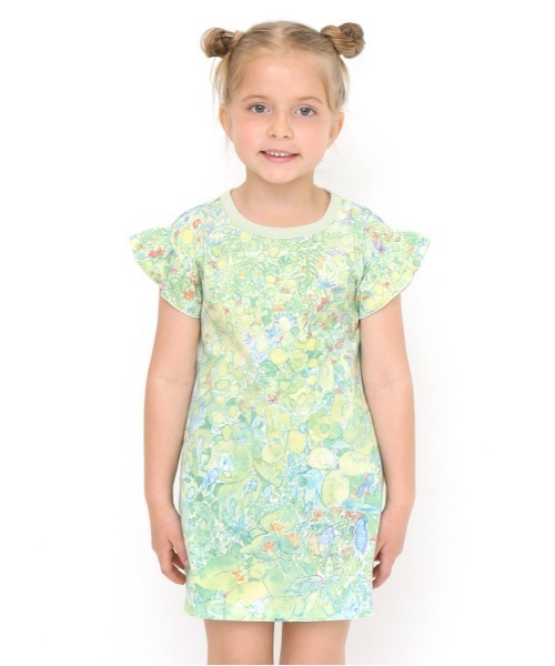 Design Tshirts Store graniph（デザイン　ティーシャツ　ストア　グラニフ）の「[描き下ろし]薄荷(清水美紅)｜コラボキッズボックスフリルワンピース(ライトグリーン)（ワンピース・キッズ・ライトグリーン・90/110/130）」の6枚目の写真