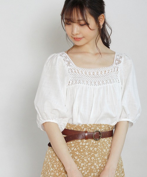 Crisp yours（クリスプユアーズ）の「【WEB限定】スクエアレースパフブラウス（シャツ/ブラウス・レディース・ホワイト/アイボリー・FREE）」の11枚目の写真