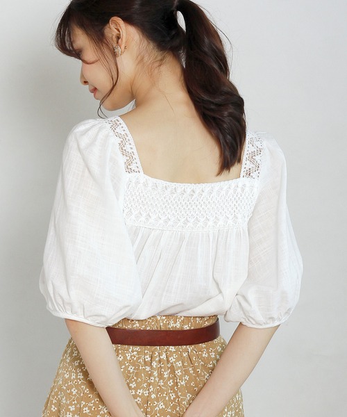 Crisp yours（クリスプユアーズ）の「【WEB限定】スクエアレースパフブラウス（シャツ/ブラウス・レディース・ホワイト/アイボリー・FREE）」の18枚目の写真