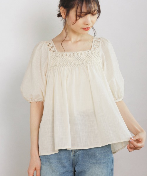 Crisp yours（クリスプユアーズ）の「【WEB限定】スクエアレースパフブラウス（シャツ/ブラウス・レディース・ホワイト/アイボリー・FREE）」の4枚目の写真