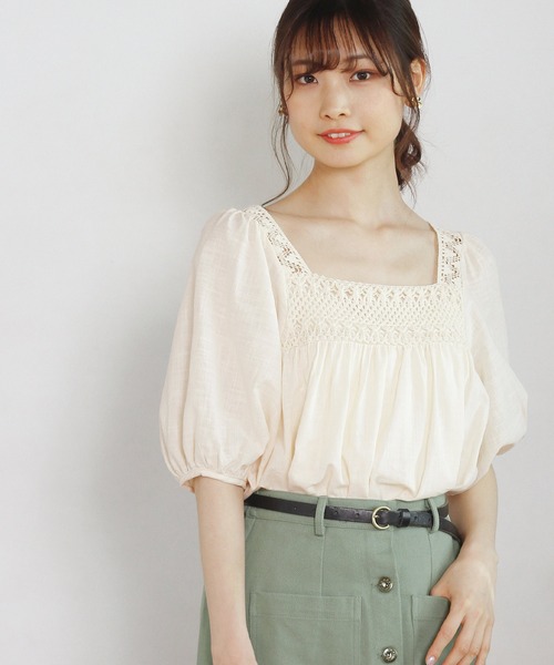 Crisp yours（クリスプユアーズ）の「【WEB限定】スクエアレースパフブラウス（シャツ/ブラウス・レディース・ホワイト/アイボリー・FREE）」の9枚目の写真