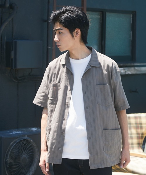 CRAFT STANDARD BOUTIQUE(クラフトスタンダードブティック)の「カラミ半袖オープンカラーシャツ *(シャツ/ブラウス・メンズ・ブラウン/グレー・M/L)」の1枚目の写真