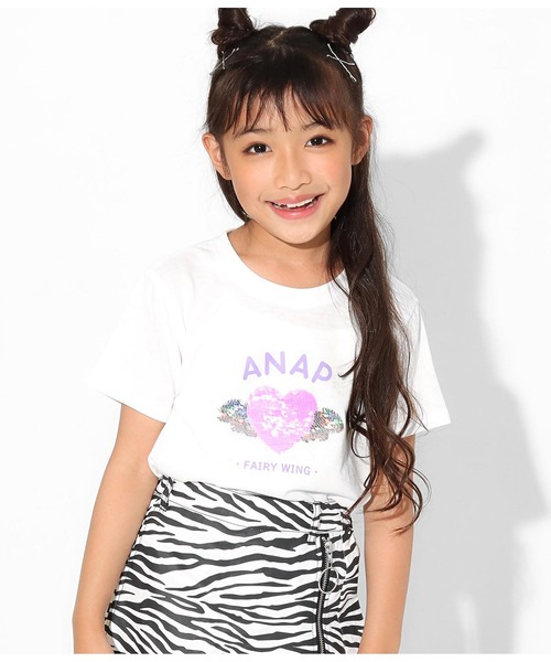 ANAP kids(アナップキッズ)の「羽ハートスパンコールチュニック(Tシャツ/カットソー・キッズ・ラベンダー/オフホワイト/サックスブルー・L/S/M)」の18枚目の写真