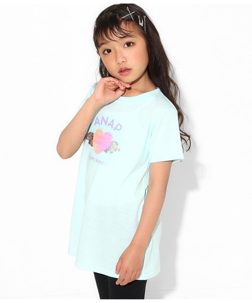 ANAP kids(アナップキッズ)の「羽ハートスパンコールチュニック(Tシャツ/カットソー・キッズ・ラベンダー/オフホワイト/サックスブルー・L/S/M)」の10枚目の写真