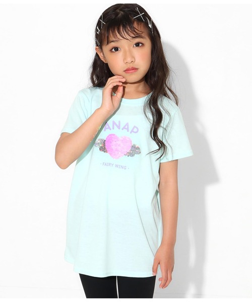 ANAP kids(アナップキッズ)の「羽ハートスパンコールチュニック(Tシャツ/カットソー・キッズ・ラベンダー/オフホワイト/サックスブルー・L/S/M)」の16枚目の写真