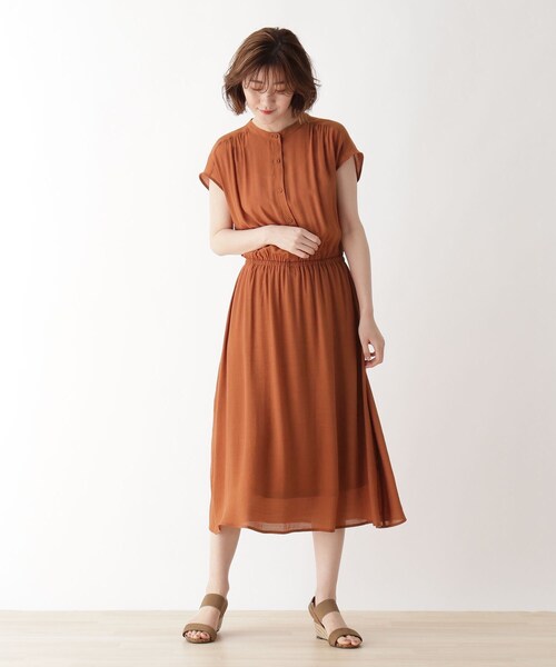 DRESKIP(ドレスキップ)の「◆バンドカラーフレアーワンピース(ワンピース・レディース・グレー系その他/カーキ/ダークオレンジ・02/03/04)」の12枚目の写真