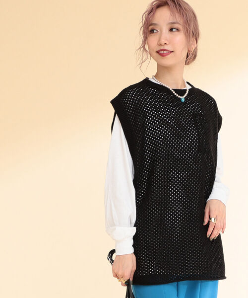 Ray BEAMS（レイビームス）の「Ray BEAMS / メッシュ バックリボン ベスト（ベスト・レディース・ライトブルー/ブラック・ONE SIZE）」の3枚目の写真