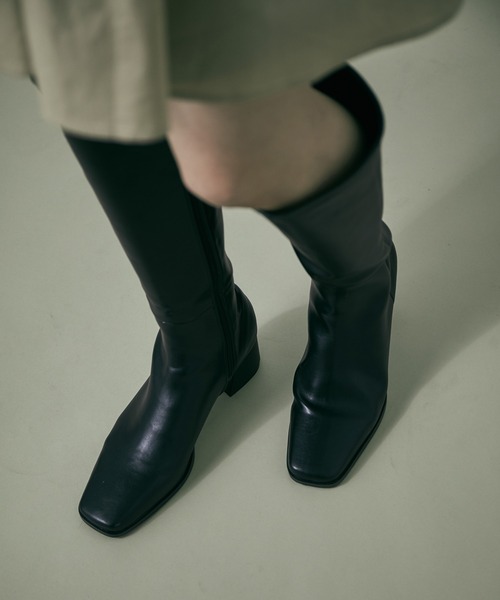 Juze（ジュゼ）の「スクエアトゥストレッチロングブーツ（ブーツ・レディース・ブラック/ホワイト系その他・L/M/S）」の16枚目の写真