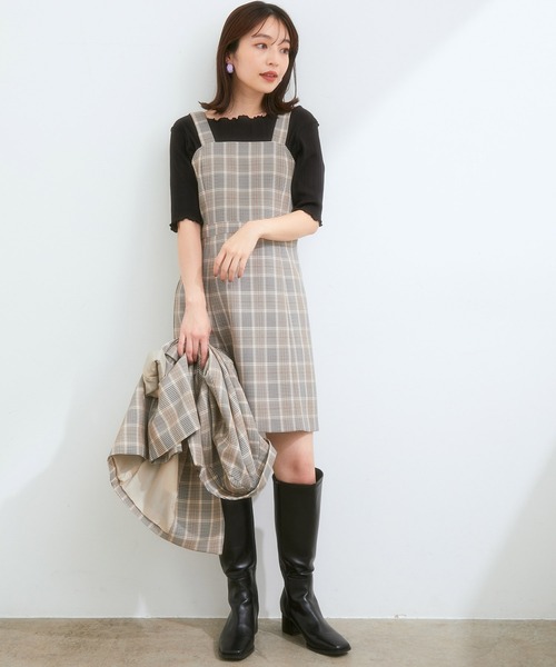 Juze（ジュゼ）の「スクエアトゥストレッチロングブーツ（ブーツ・レディース・ブラック/ホワイト系その他・L/M/S）」の3枚目の写真