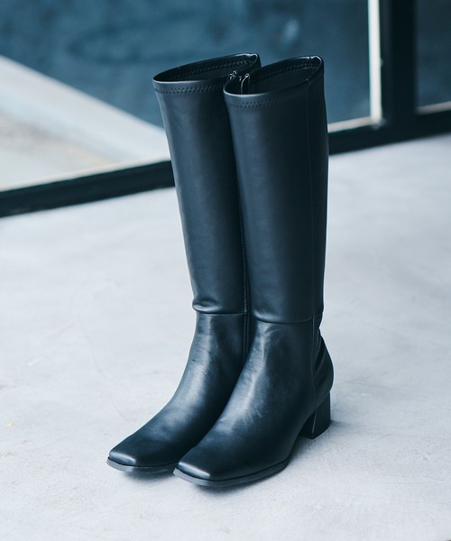 Juze（ジュゼ）の「スクエアトゥストレッチロングブーツ（ブーツ・レディース・ブラック/ホワイト系その他・L/M/S）」の11枚目の写真