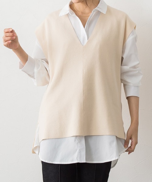 Pierrot（ピエロ）の「ミラノリブVネックニットベスト（ベスト・レディース・アイボリー/ブラック/ダークブラウン・M/L）」の21枚目の写真