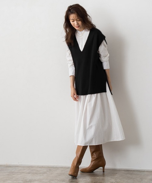 Pierrot（ピエロ）の「ミラノリブVネックニットベスト（ベスト・レディース・アイボリー/ブラック/ダークブラウン・M/L）」の15枚目の写真