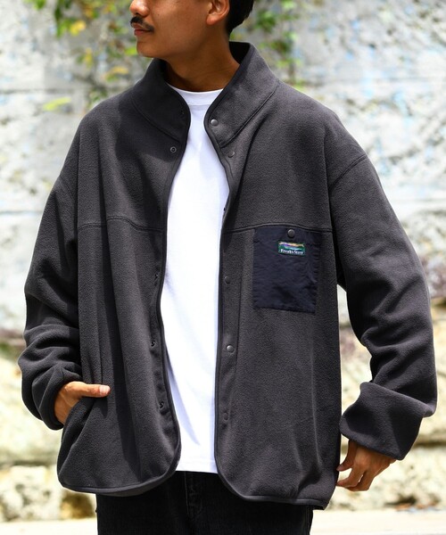 FREAK'S STORE(フリークスストア)の「WEB限定 ビッグシルエット フリース スナップカーディガン/フリースジャケット/フリースブルゾン(ブルゾン・メンズ・ブラック/グレー/ブラウン/オリーブ/ブルー・SMALL/MEDIUM/LARGE)」の3枚目の写真