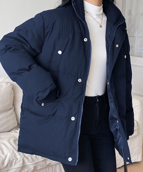 emi+（エミプラス）の「中綿ジャケットコート（ダウンジャケット/コート・レディース・ホワイト/ブラック/ライトブラウン/ダークブラウン/グレー/キャメル/ネイビー/カーキ/ベージュ/ブラウン・FREE）」の9枚目の写真