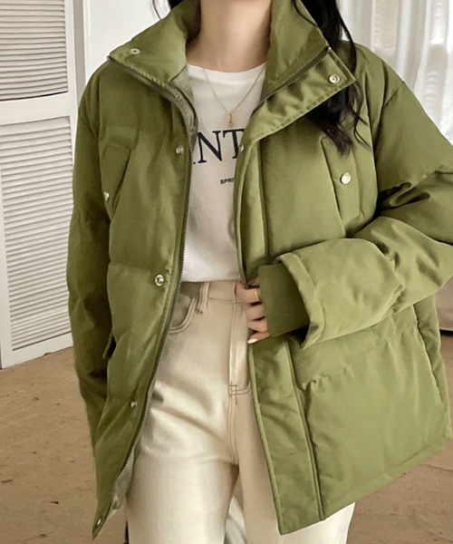 emi+（エミプラス）の「中綿ジャケットコート（ダウンジャケット/コート・レディース・ホワイト/ブラック/ライトブラウン/ダークブラウン/グレー/キャメル/ネイビー/カーキ/ベージュ/ブラウン・FREE）」の8枚目の写真