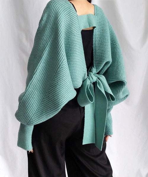 me+em select(ミームセレクト)の「※※【韓国製】バックリボンショートドルマンニットカーデ(選べる2素材)《 大好評につきNEWカラー追加! 》(カーディガン/ボレロ・レディース・ブラック/ベージュ/ピンク/イエロー/ブルー/ダークブラック/ダークベージュ/ダークブルー/ダークパープル/ダークオレンジ/アイボリー/グリーン系その他・FREE)」の6枚目の写真