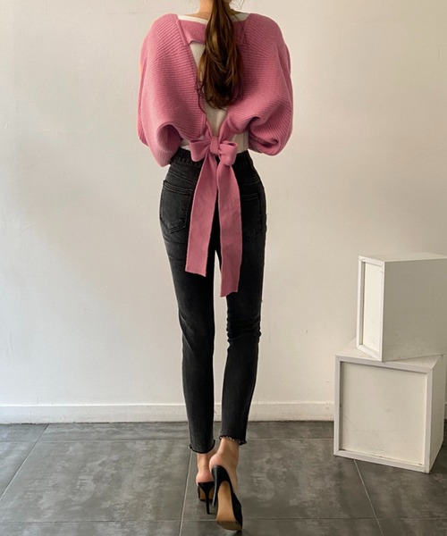 me+em select(ミームセレクト)の「※※【韓国製】バックリボンショートドルマンニットカーデ(選べる2素材)《 大好評につきNEWカラー追加! 》(カーディガン/ボレロ・レディース・ブラック/ベージュ/ピンク/イエロー/ブルー/ダークブラック/ダークベージュ/ダークブルー/ダークパープル/ダークオレンジ/アイボリー/グリーン系その他・FREE)」の13枚目の写真