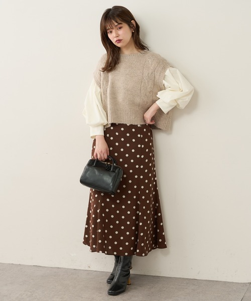 natural couture（ナチュラルクチュール）の「【WEB限定】osono長さ変えれるレトロドットスカート（スカート・レディース・ブラウン/ブラック・FREE）」の11枚目の写真