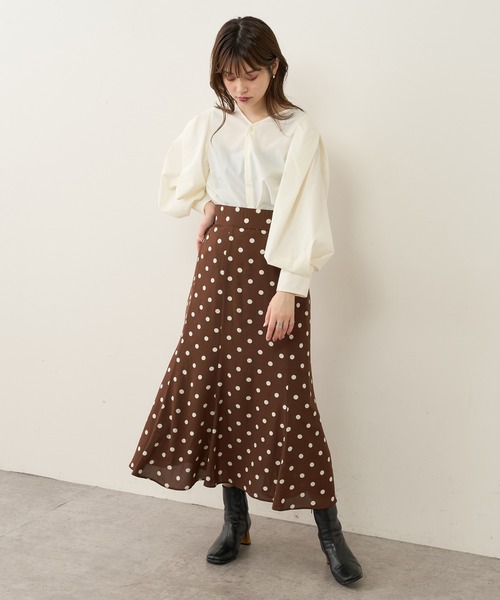 natural couture（ナチュラルクチュール）の「【WEB限定】osono長さ変えれるレトロドットスカート（スカート・レディース・ブラウン/ブラック・FREE）」の8枚目の写真