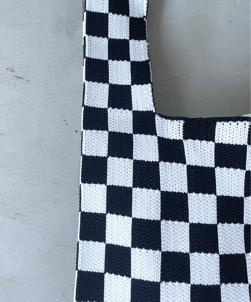 SHAGGIE（シャギー）の「ニットチェッカートートバッグ（トートバッグ・レディース・ブラック/ブルー/グリーン・FREE）」の4枚目の写真