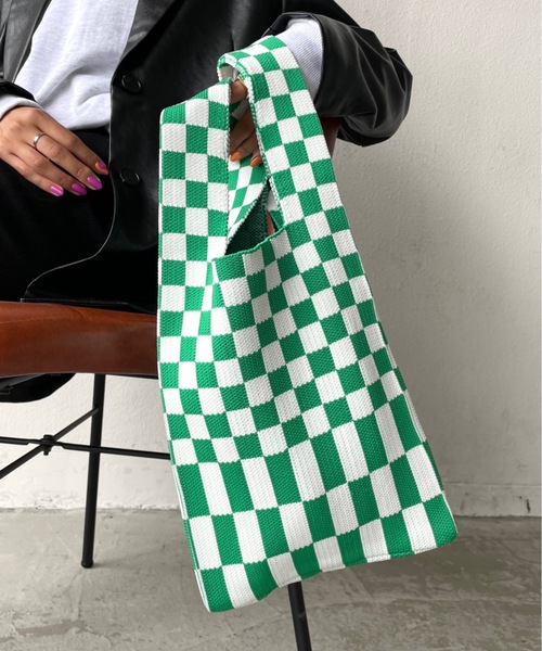 SHAGGIE（シャギー）の「ニットチェッカートートバッグ（トートバッグ・レディース・ブラック/ブルー/グリーン・FREE）」の22枚目の写真
