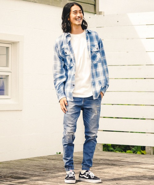 BAYFLOW（ベイフロー）の「カリフォルニアチェックシャツ（シャツ/ブラウス・メンズ・オフホワイト/オレンジ/ブルー・SMALL/MEDIUM/LARGE）」の8枚目の写真