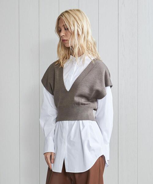 H BEAUTY&YOUTH UNITED ARROWS(エイチビューティーアンドユースユナイテッドアローズ)の「<H>SOLID WOOL 9GAUGE VEST/ベスト(ベスト・レディース・ダークグレー/ベージュ・FREE)」の1枚目の写真